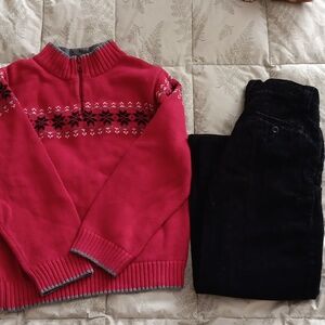 Gymboree black corduroy pants and red sweater set